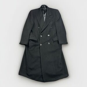 Vintage Chaps Ralph Lauren 100% Cashmere Trench Overcoat Mens 42R Black Wool